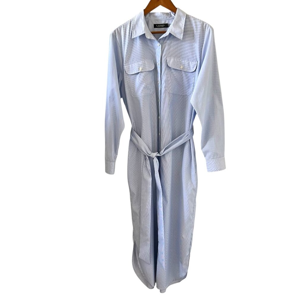 Ralph Lauren Black Label Striped Cotton Broadcloth Shirtdress Size 14